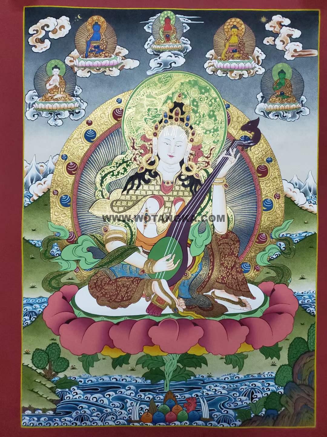 编号157-919988：彩绘唐卡-妙音天女（75*50CM左右）