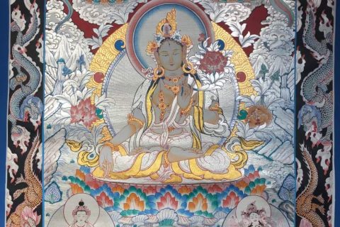 编号157-938023：白银唐卡-白度母·长寿三尊（75*55CM左右）