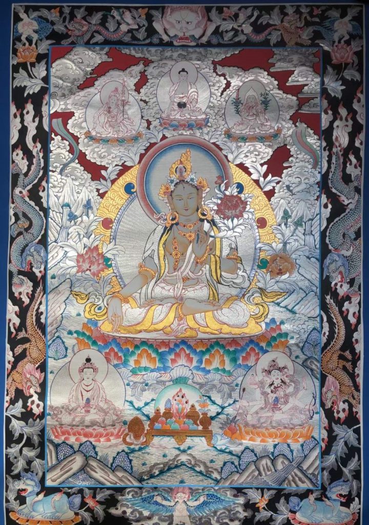 编号157-938023：白银唐卡-白度母·长寿三尊（75*55CM左右）
