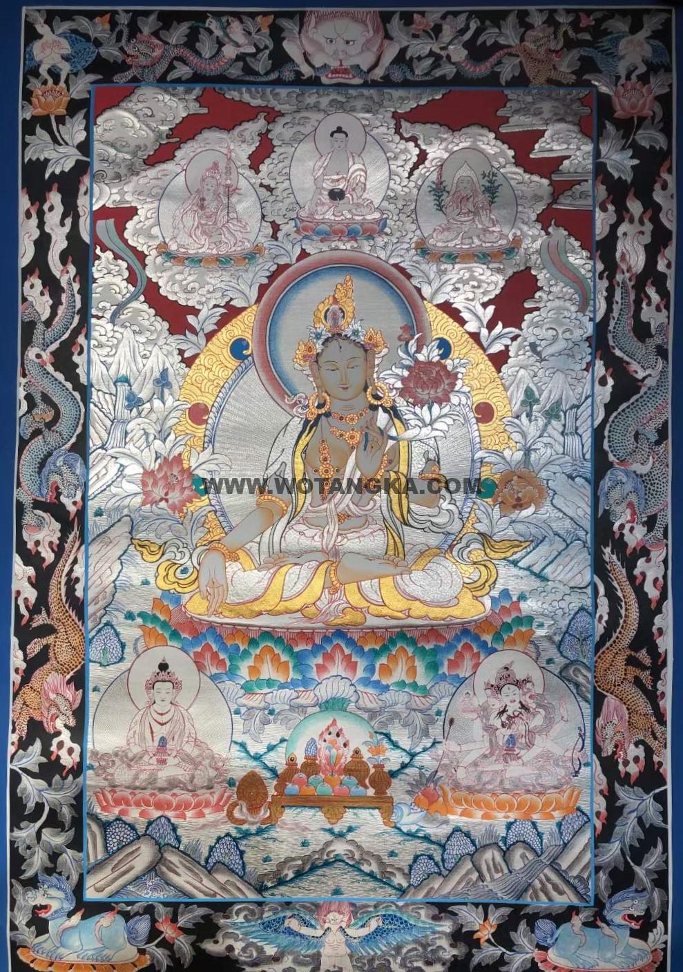编号157-938023:白银唐卡-白度母·长寿三尊(75*55CM左右)