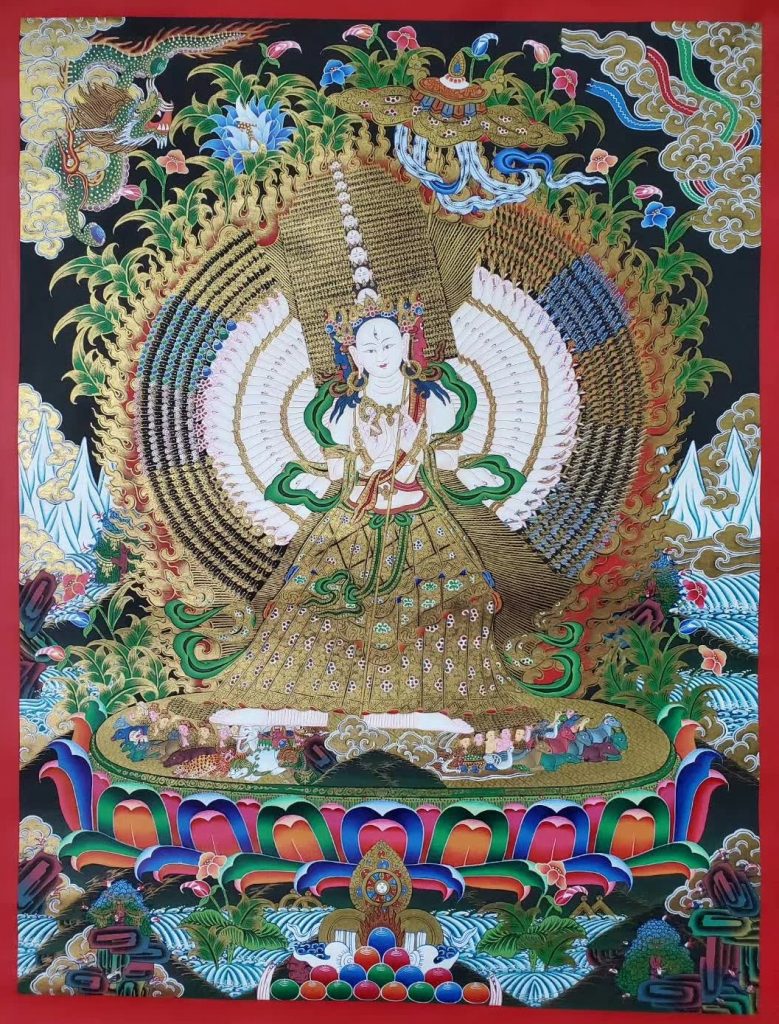 编号158-159200：彩绘唐卡-大白伞盖佛母（90*65CM左右）