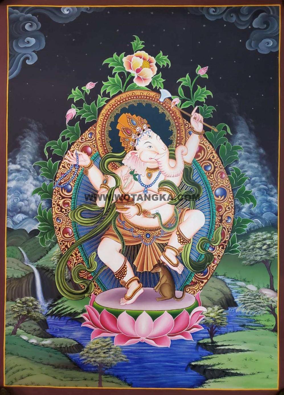 编号158-176330：彩绘唐卡-象鼻财神（60*40CM左右）