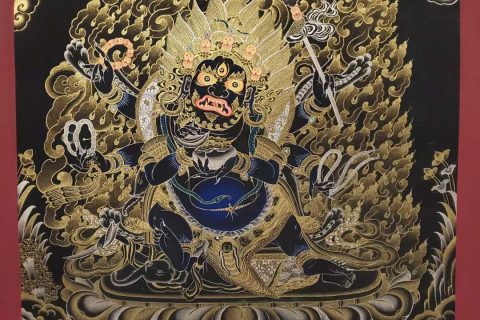 编号158-301652：黑金唐卡-六臂玛哈嘎拉（60*45CM左右）