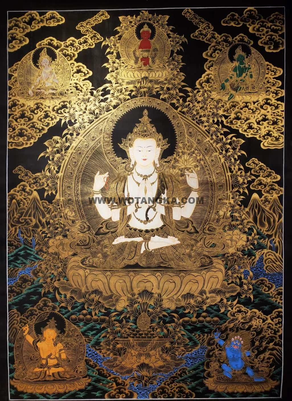 编号158-382831:黑金唐卡-四臂观音(80*60CM左右)