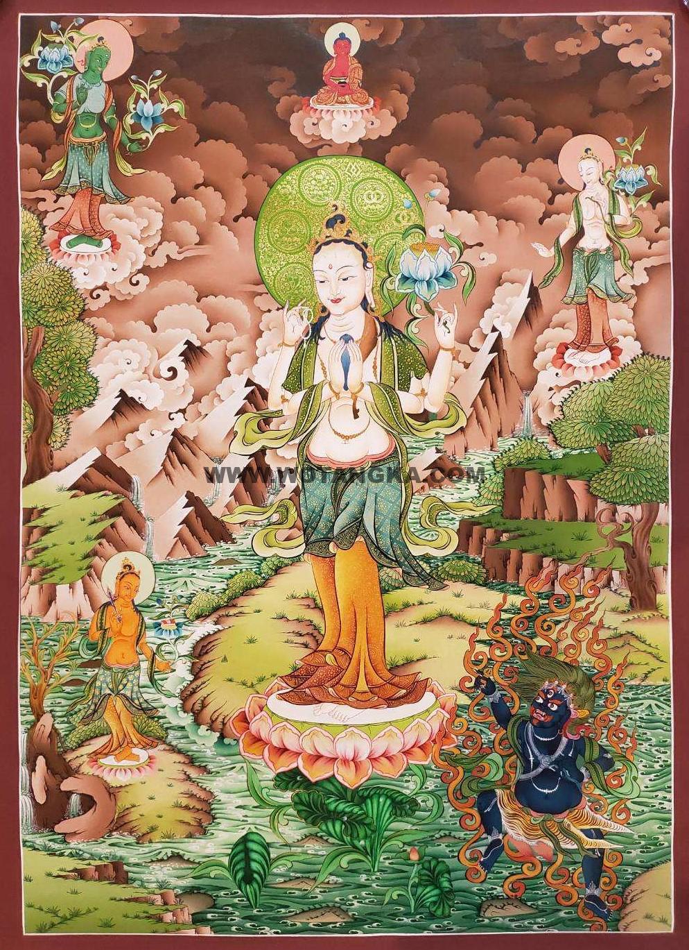 编号158-425386：彩绘唐卡-四臂观音·三怙主（65*45CM左右）