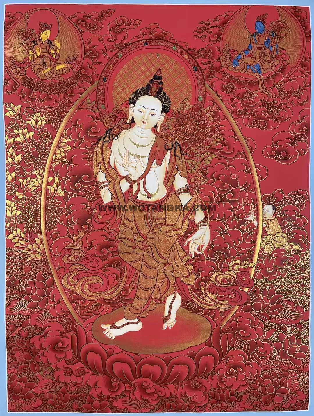 编号158-446241:红金唐卡-持莲观音·三怙主(75*55CM左右)