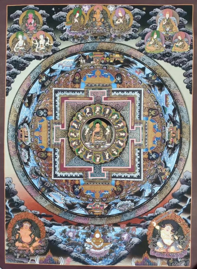 编号158-496390：彩绘唐卡-释迦牟尼佛·十八罗汉坛城（120*80CM左右）