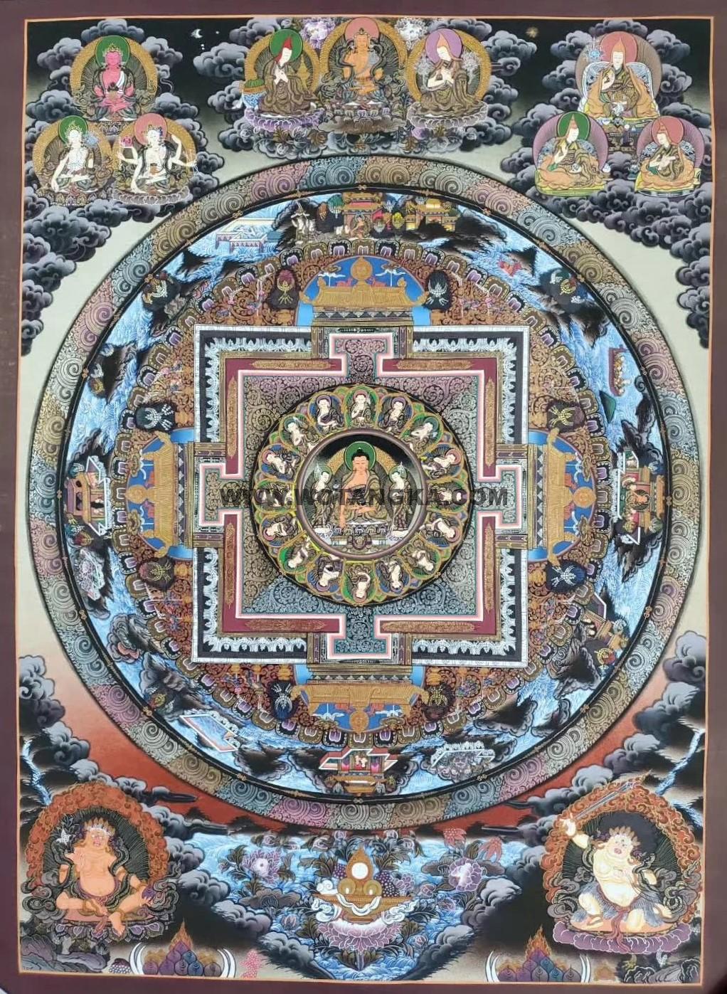 编号158-496390:彩绘唐卡-释迦牟尼佛·十八罗汉坛城(120*80CM左右)