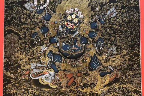 编号158-625109：黑金唐卡-六臂玛哈嘎拉（120*85CM左右）
