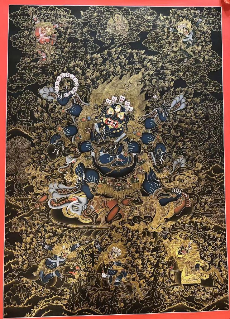 编号158-625109：黑金唐卡-六臂玛哈嘎拉（120*85CM左右）