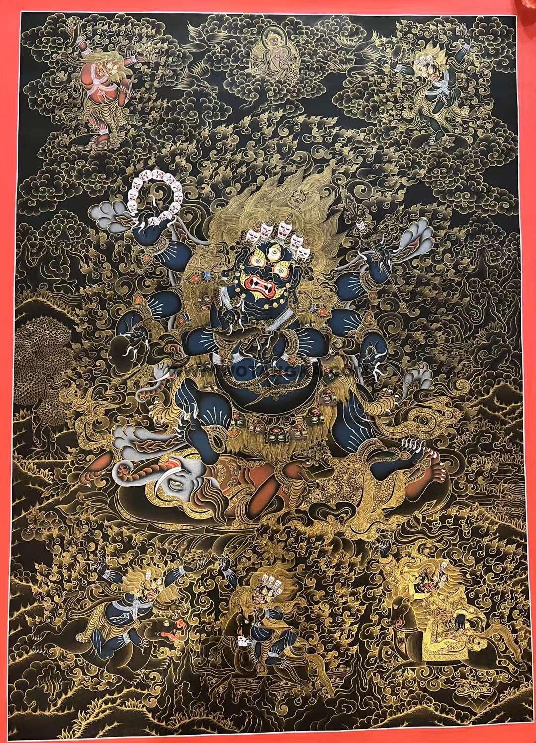 编号158-625109:黑金唐卡-六臂玛哈嘎拉(120*85CM左右)