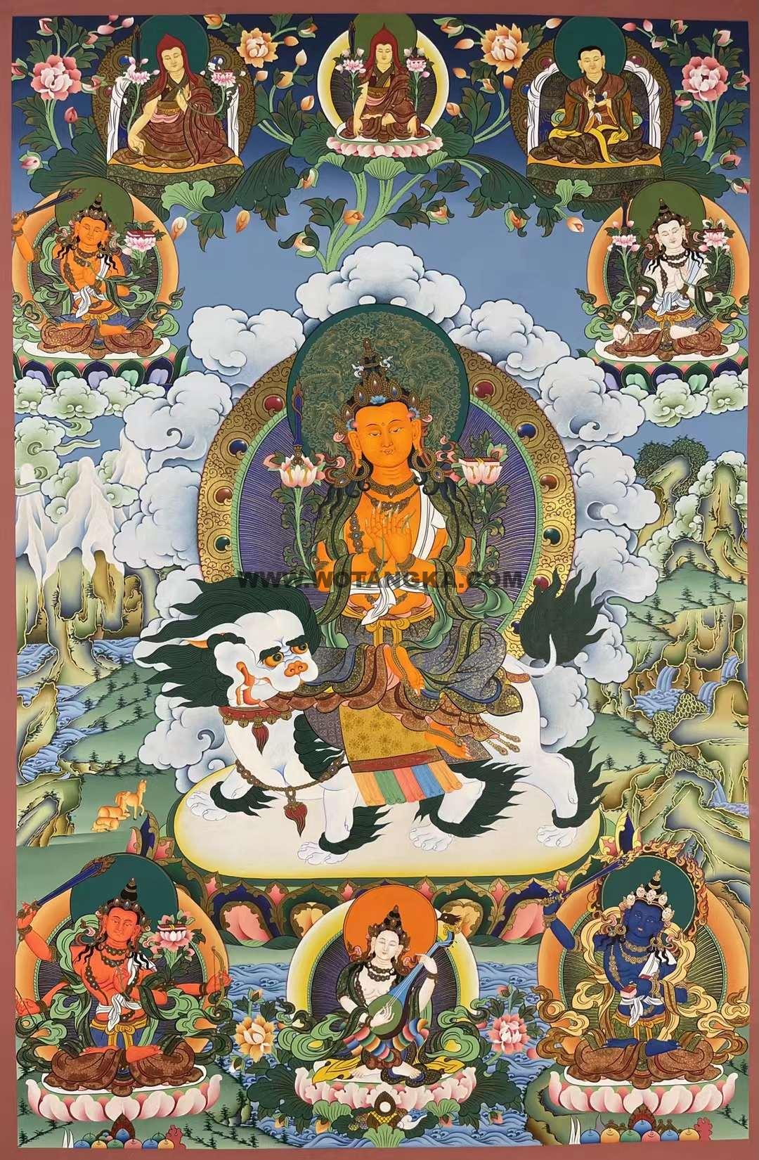 编号158-671209：彩绘唐卡-文殊菩萨·五部文殊（100*70CM左右）