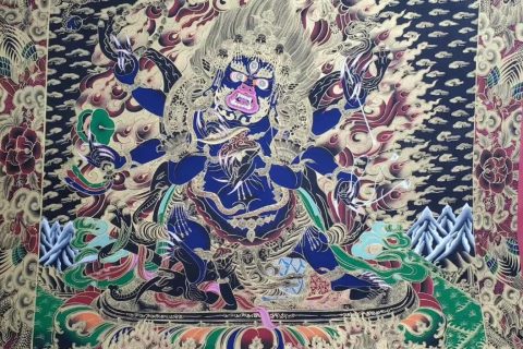 编号158-682841：黑金唐卡-六臂玛哈嘎拉（90*60CM左右）
