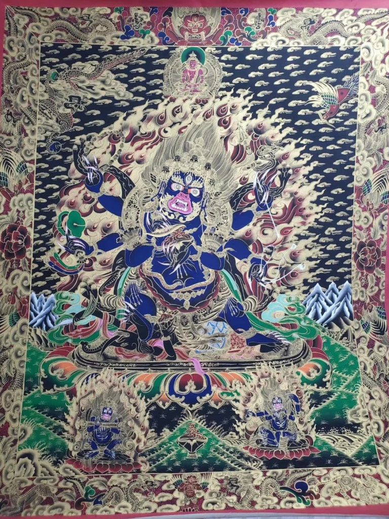 编号158-682841：黑金唐卡-六臂玛哈嘎拉（90*60CM左右）