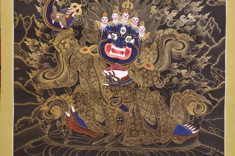 编号160-134056：黑金唐卡-黑袍金刚护法（65*40CM左右）