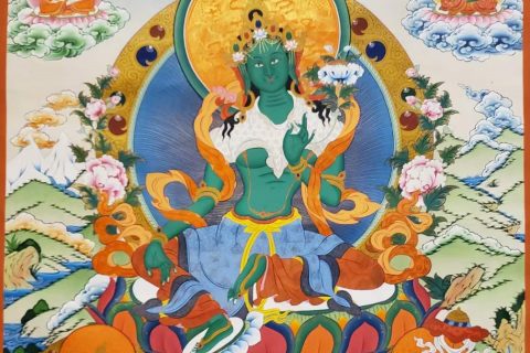 编号160-219215：彩绘唐卡-绿度母（75*50CM左右）