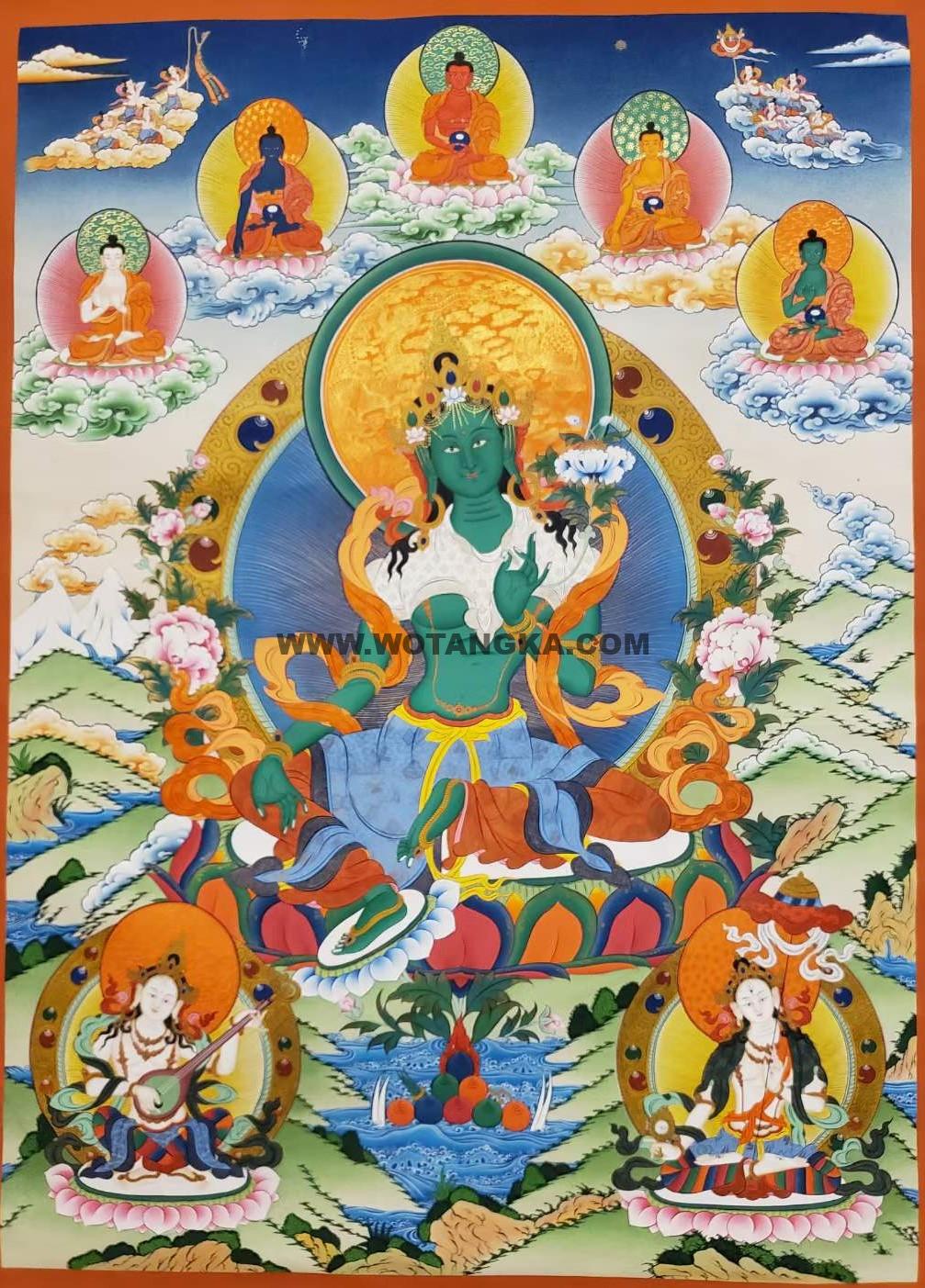 编号160-219215：彩绘唐卡-绿度母（75*50CM左右）