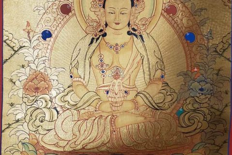 编号160-242083：黄金唐卡-长寿佛·长寿三尊（55*40CM左右）