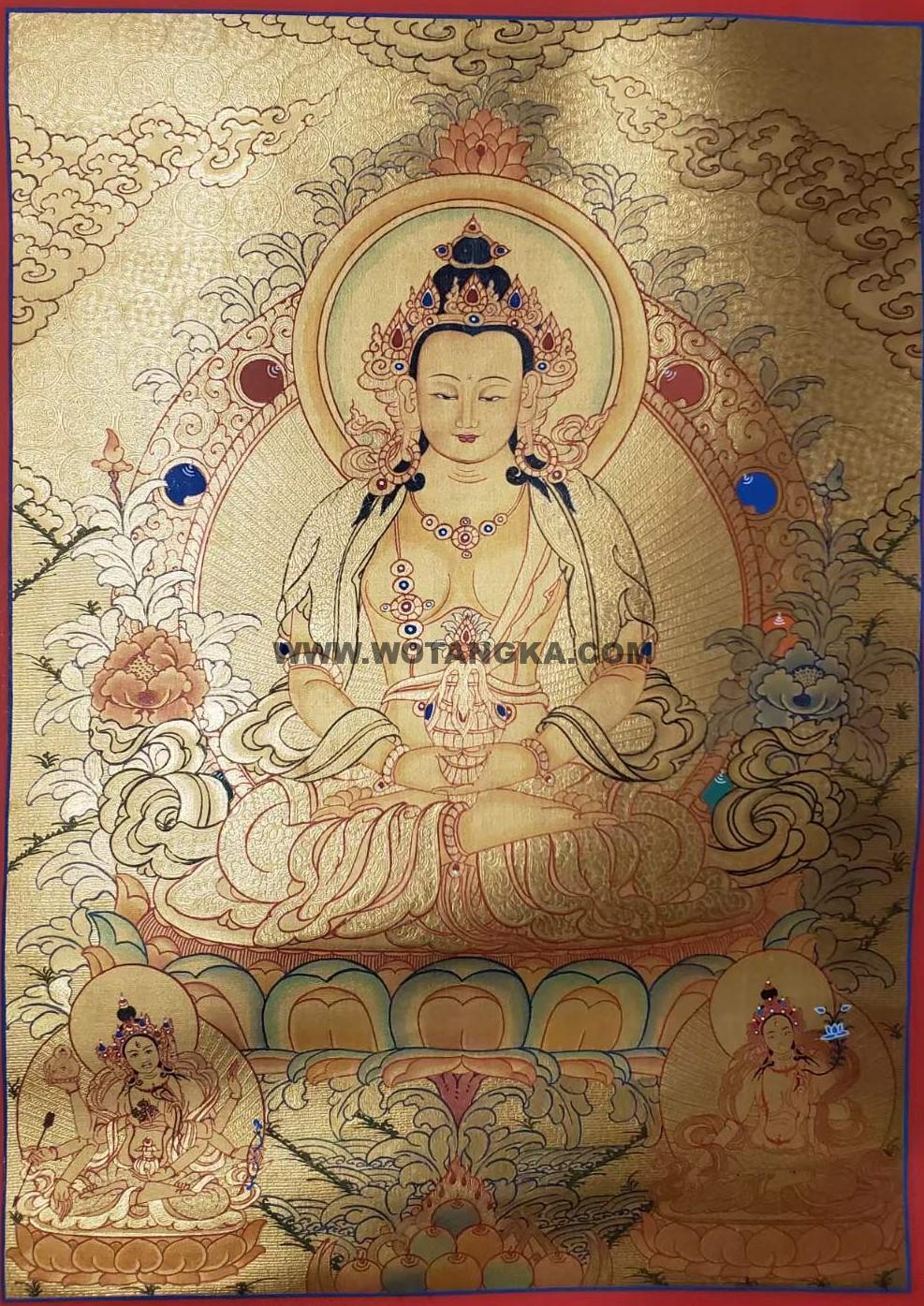 编号160-242083:黄金唐卡-长寿佛·长寿三尊(55*40CM左右)