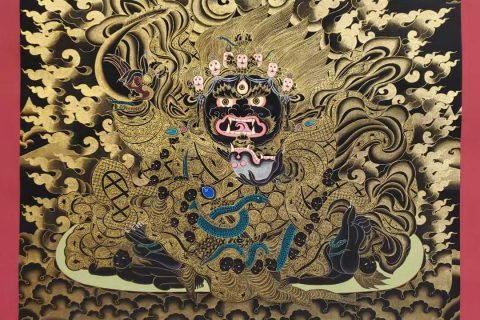 编号160-244542：黑金唐卡-黑袍金刚护法（65*40CM左右）