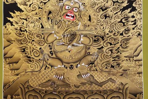 编号160-257065：黑金唐卡-宝帐护法（65*40CM左右）