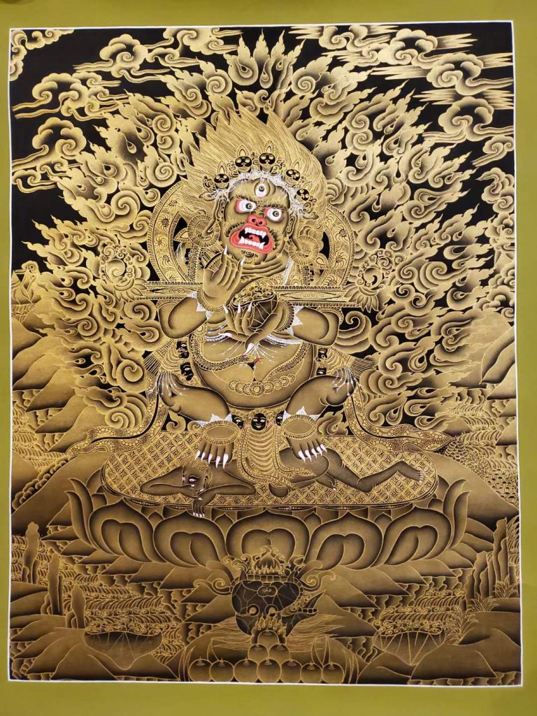 编号160-257065：黑金唐卡-宝帐护法（65*40CM左右）