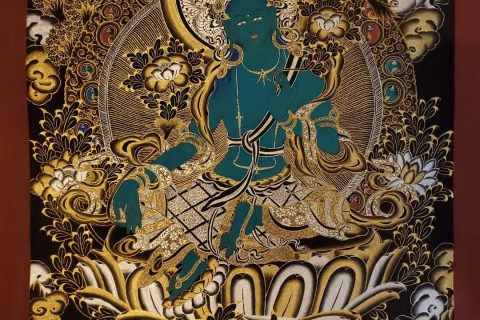 编号160-370300：黑金唐卡-绿度母（60*45CM左右）