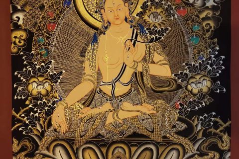 编号160-380144：黑金唐卡-白度母（60*45CM左右）