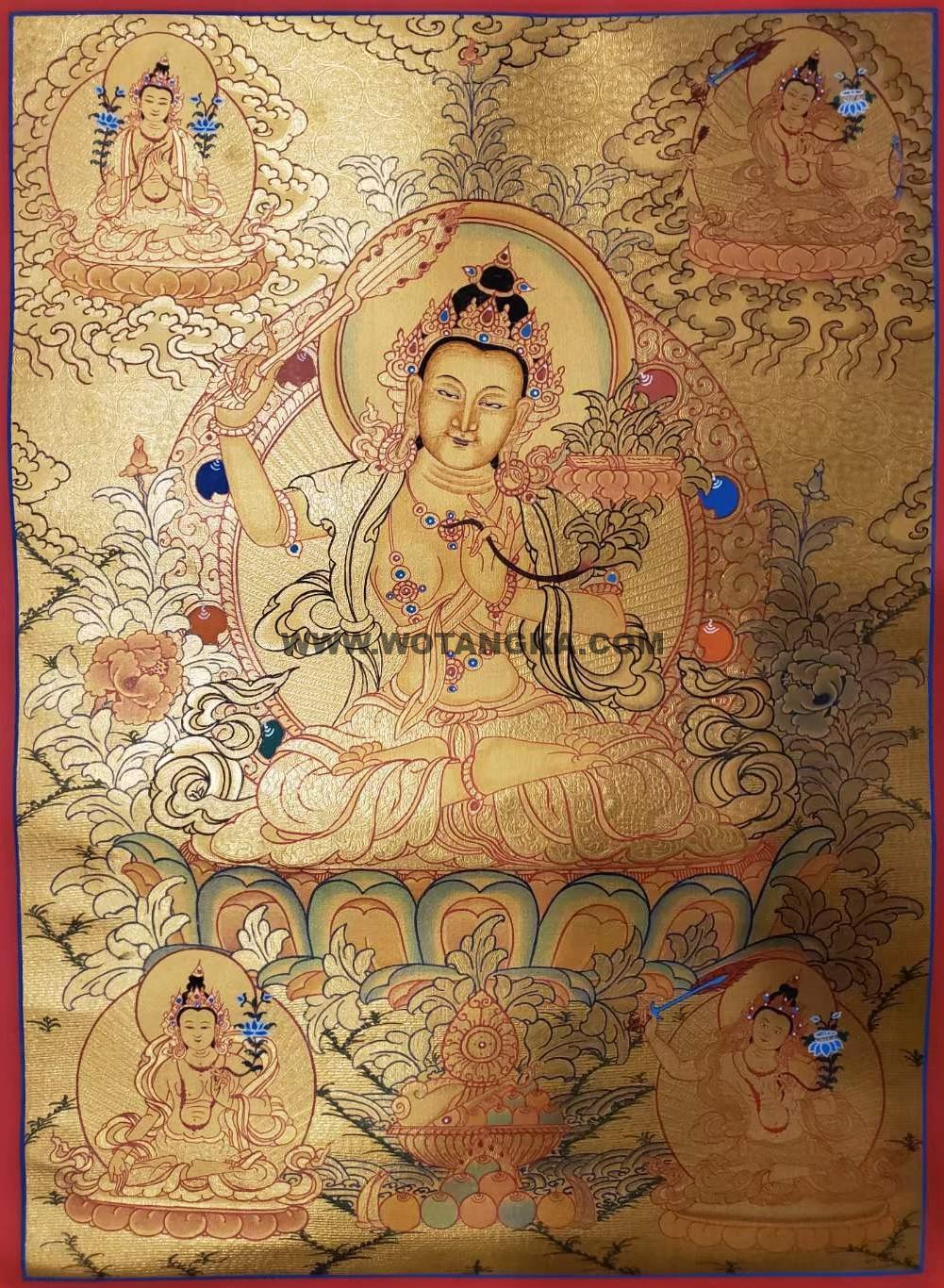 编号160-391436：黄金唐卡-文殊菩萨·五部文殊（55*40CM左右）