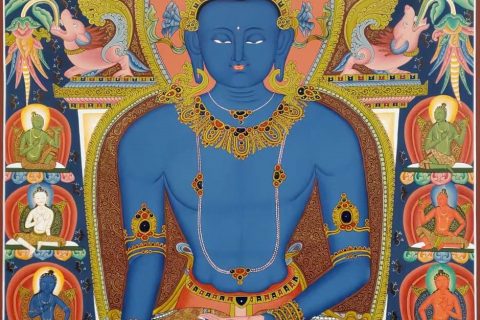 编号160-429112：彩绘唐卡-五方佛·不动如来（80*60CM左右）