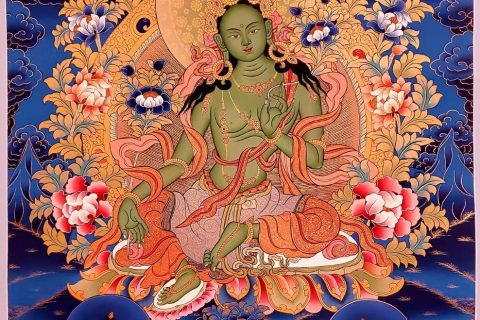 编号160-482782：彩绘唐卡-绿度母（90*60CM左右）