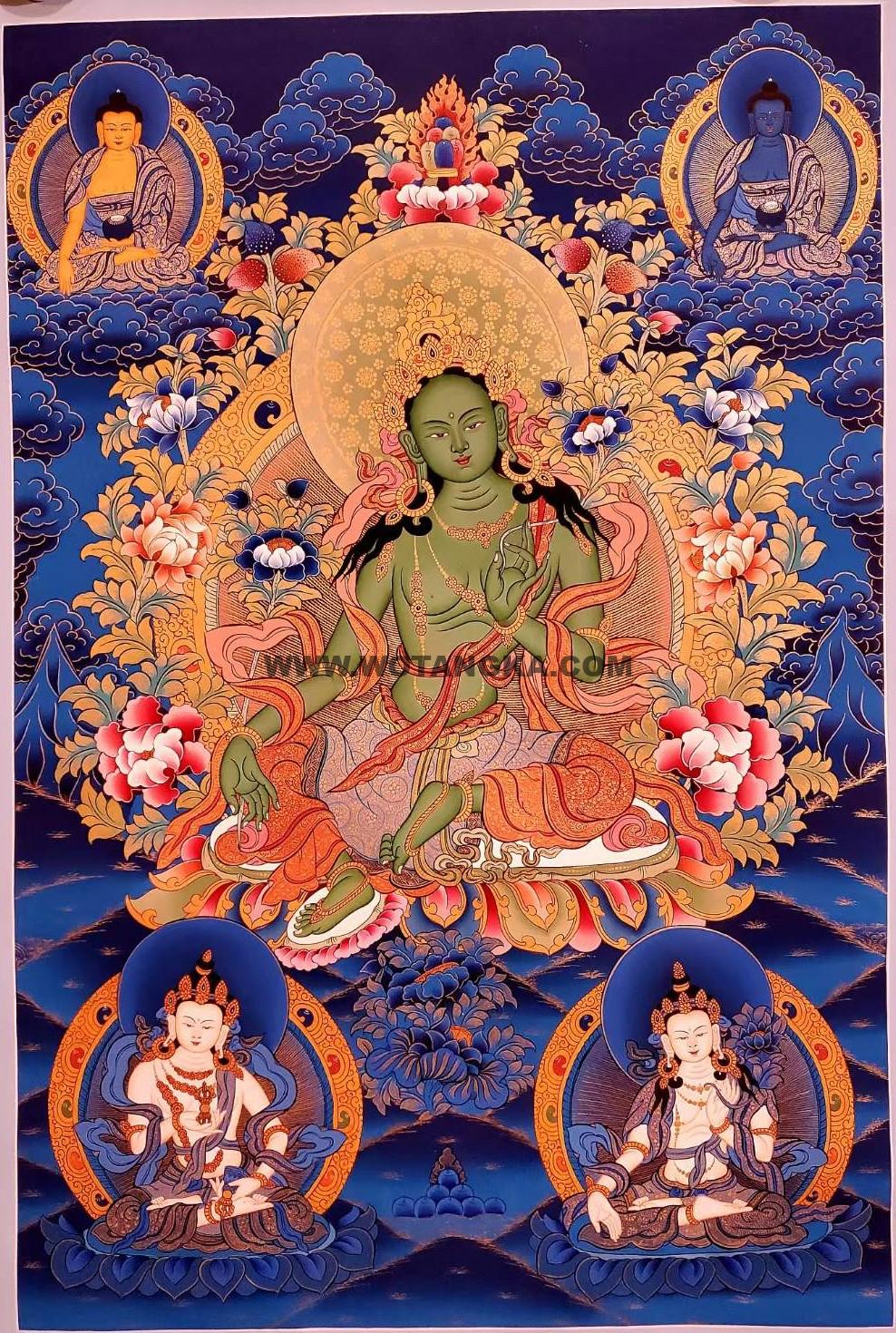 编号160-482782：彩绘唐卡-绿度母（90*60CM左右）