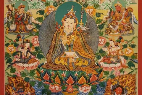 编号160-490331：彩绘唐卡-莲花生大士·莲师八相（85*65CM左右）