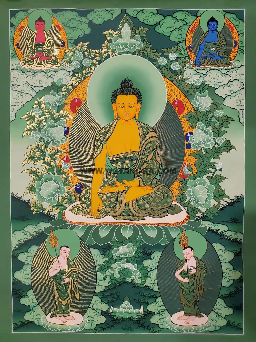 编号160-529308：绿金唐卡-释迦牟尼佛（60*45CM左右）