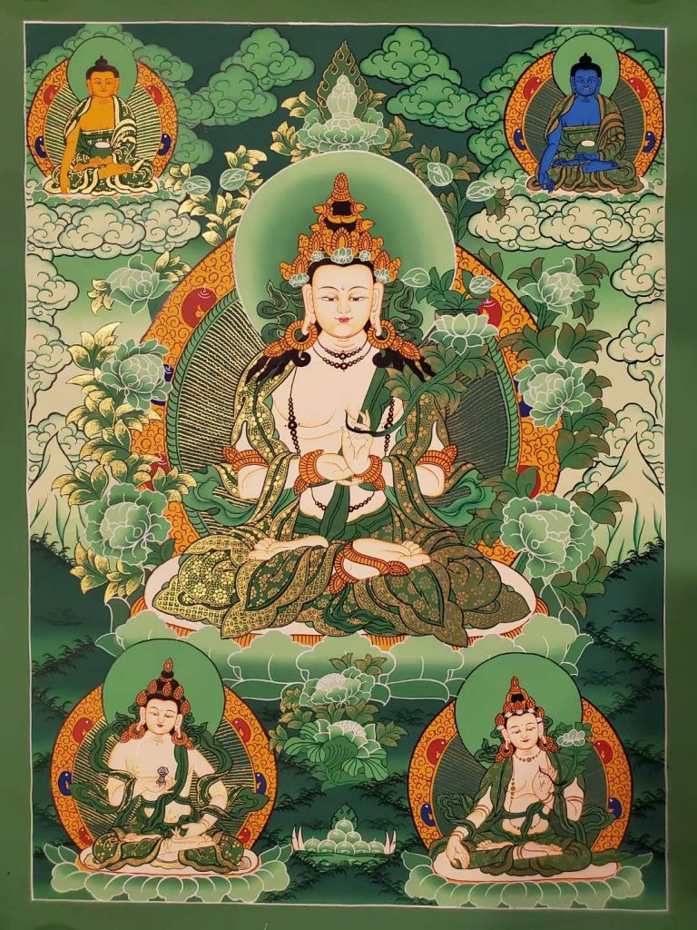 编号160-588772：绿金唐卡-大势至菩萨（60*45CM左右）