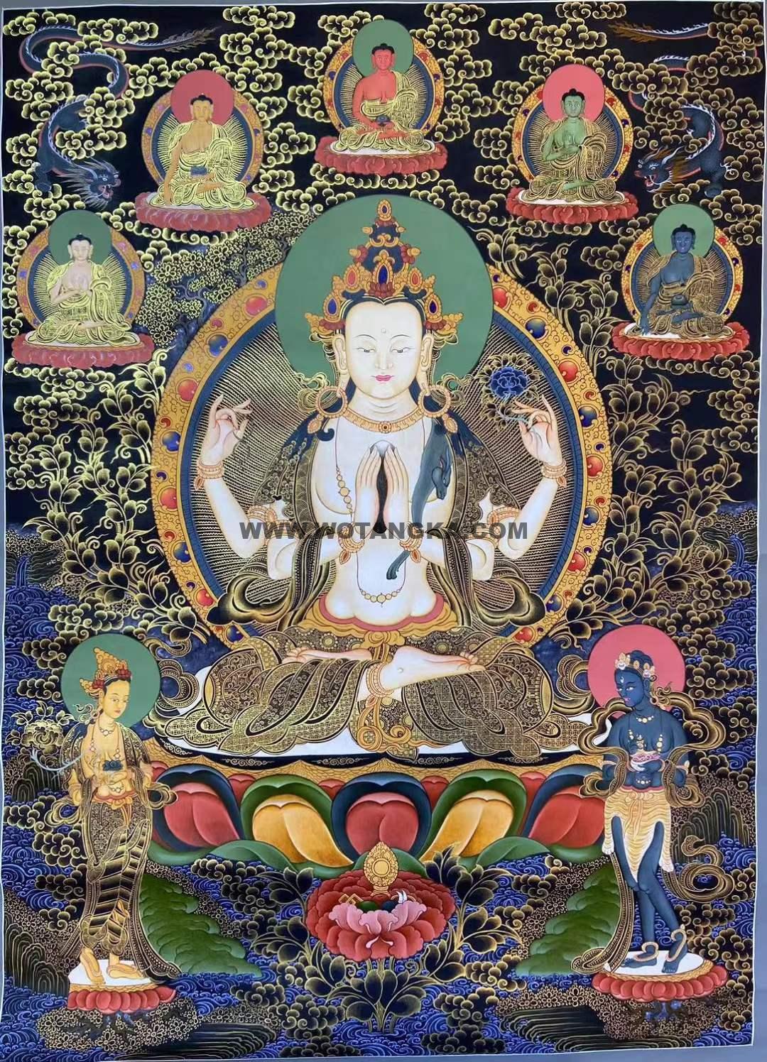 编号160-637990：彩绘唐卡-四臂观音（100*70CM左右）