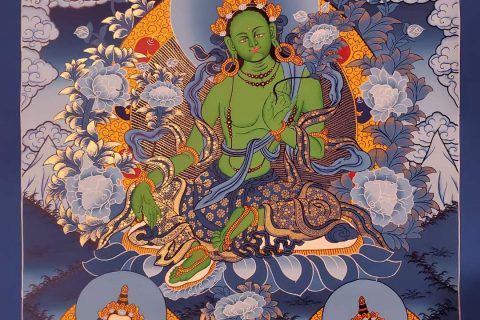 编号160-729476：蓝金唐卡-绿度母（60*45CM左右）