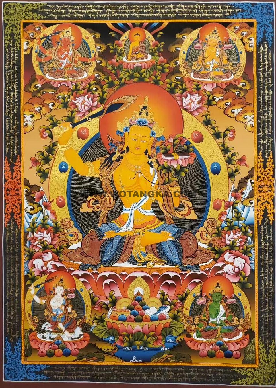 编号160-814720：彩绘唐卡-文殊菩萨·五部文殊（100*70CM左右）