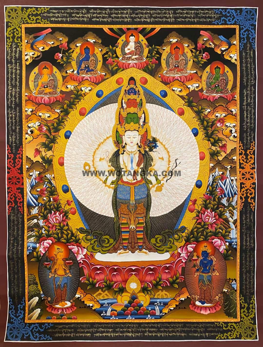 编号160-859773：彩绘唐卡-四臂观音（100*70CM左右）