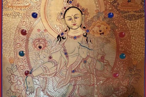 编号160-901133：黄金唐卡-绿度母（55*40CM左右）