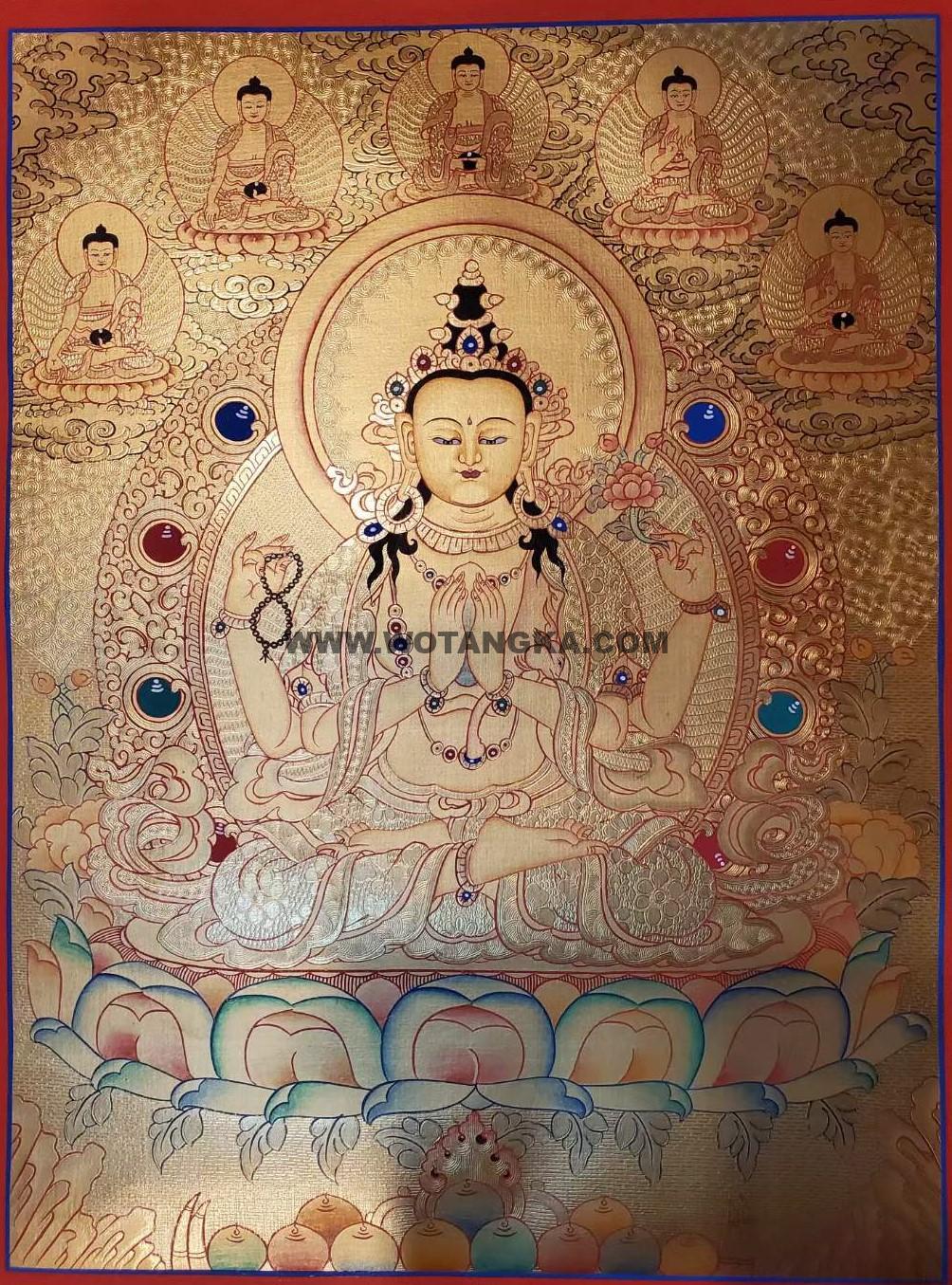 编号160-901377：黄金唐卡-四臂观音（55*40CM左右）