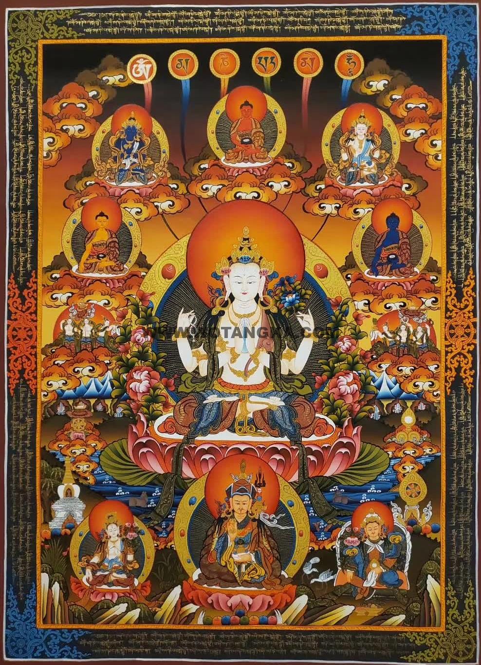 编号160-927992：彩绘唐卡-四臂观音（100*70CM左右）