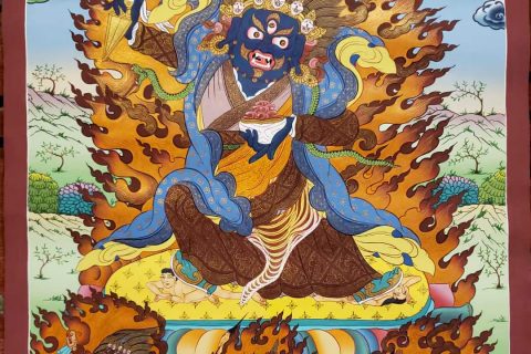 编号160-977965：彩绘唐卡-二臂持橛玛哈嘎拉·措达怙主（65*40CM左右）