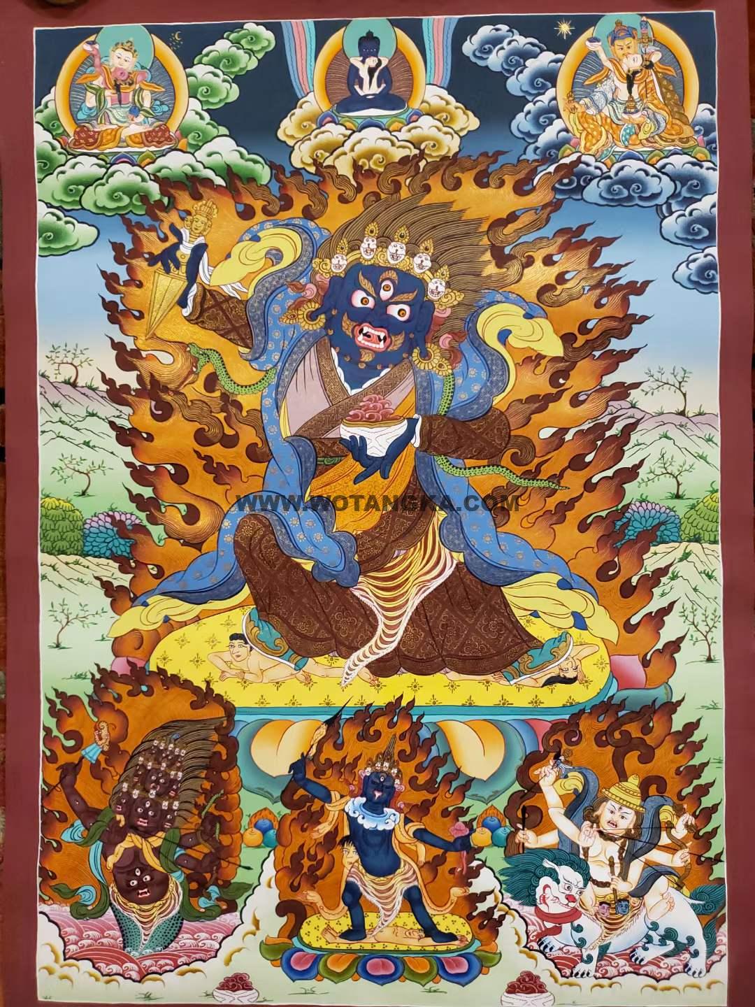 编号160-977965：彩绘唐卡-二臂持橛玛哈嘎拉·措达怙主（65*40CM左右）