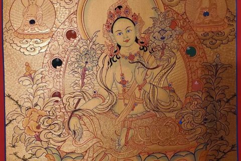 编号160-996072：黄金唐卡-绿度母（55*40CM左右）