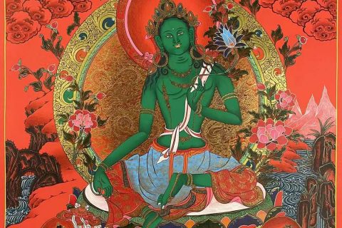 编号162-123249：红金唐卡-绿度母（75*55CM左右）