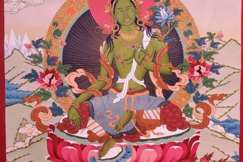编号162-148229：彩绘唐卡-绿度母（70*50CM左右）