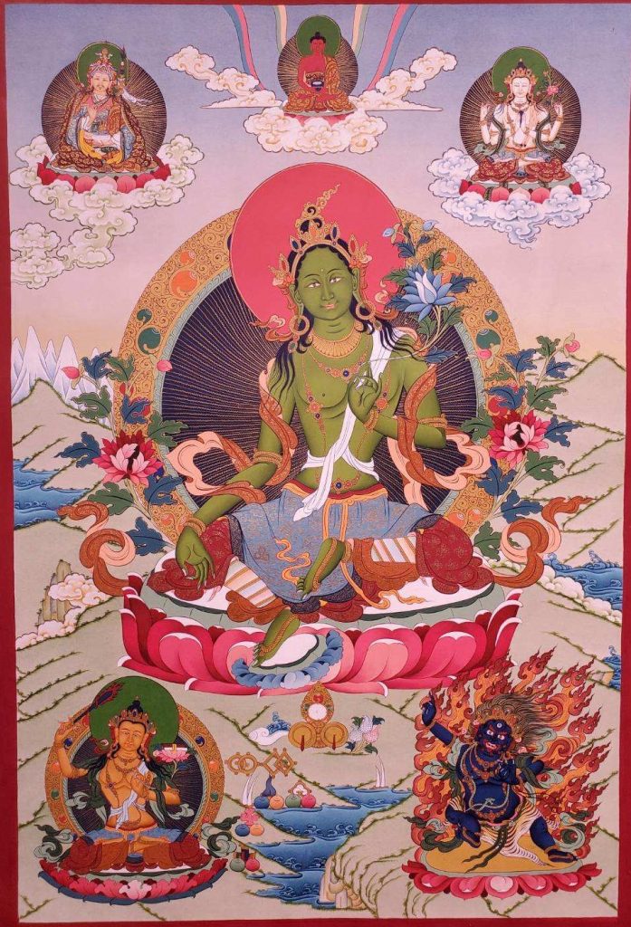 编号162-148229：彩绘唐卡-绿度母（70*50CM左右）