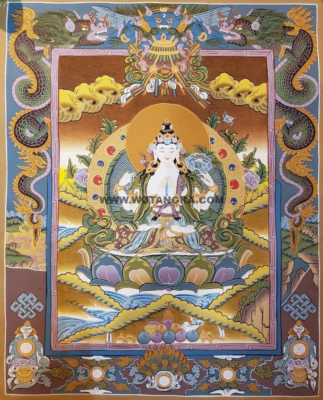 编号162-528415：彩绘唐卡-四臂观音（80*60CM左右）