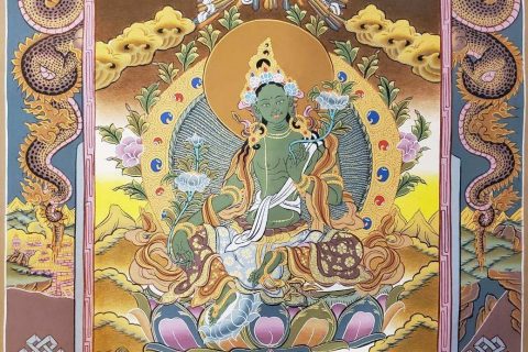 编号162-754561：彩绘唐卡-绿度母（80*60CM左右）